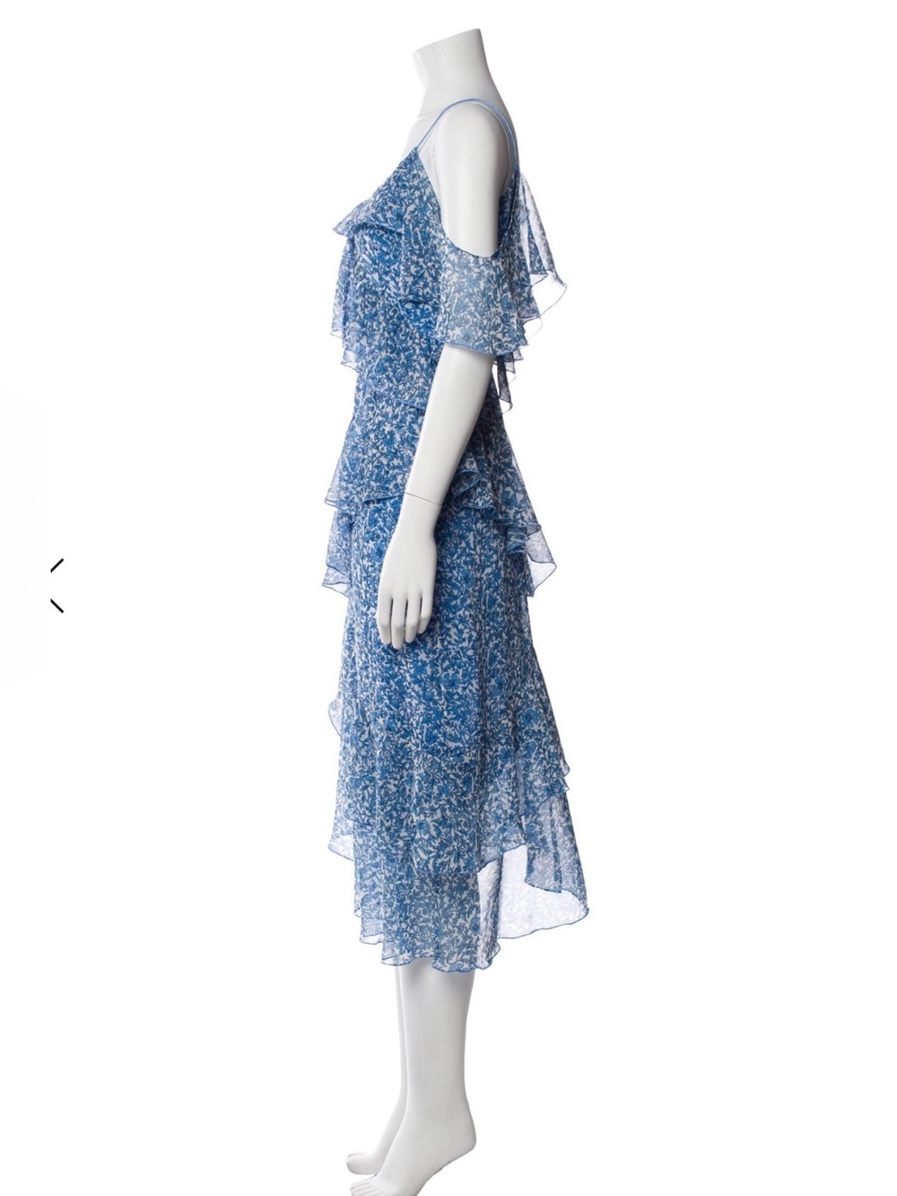 Alice and Olivia Blue Floral Cold-Shoulder Ruffle Midi Dress XS US 2